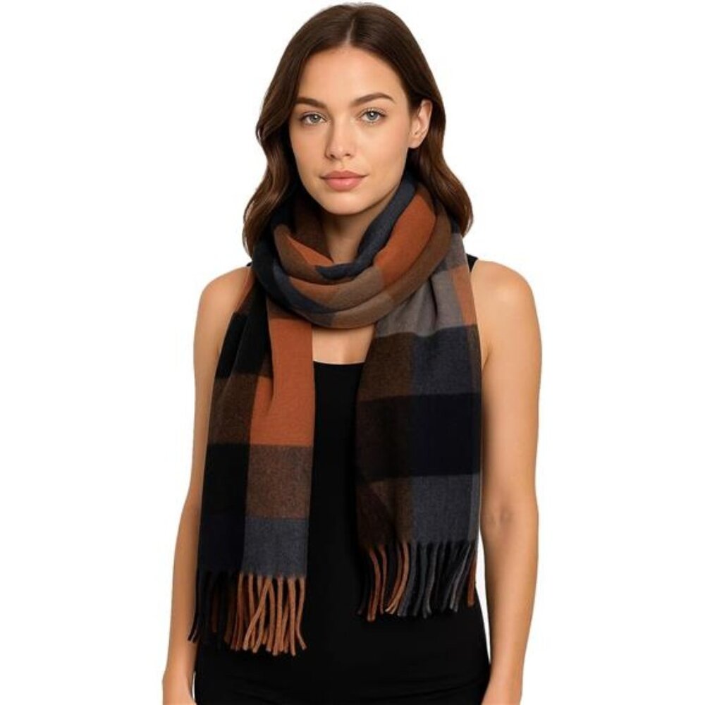 Women's Faux Cashmere Plaid Scarf - Ultra Soft, Warm Winter Wrap with Classic